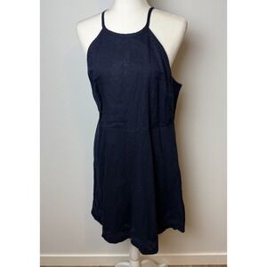 GAP Linen-cotton embroidery fit & flare dress Navy Blue Pockets Size 12